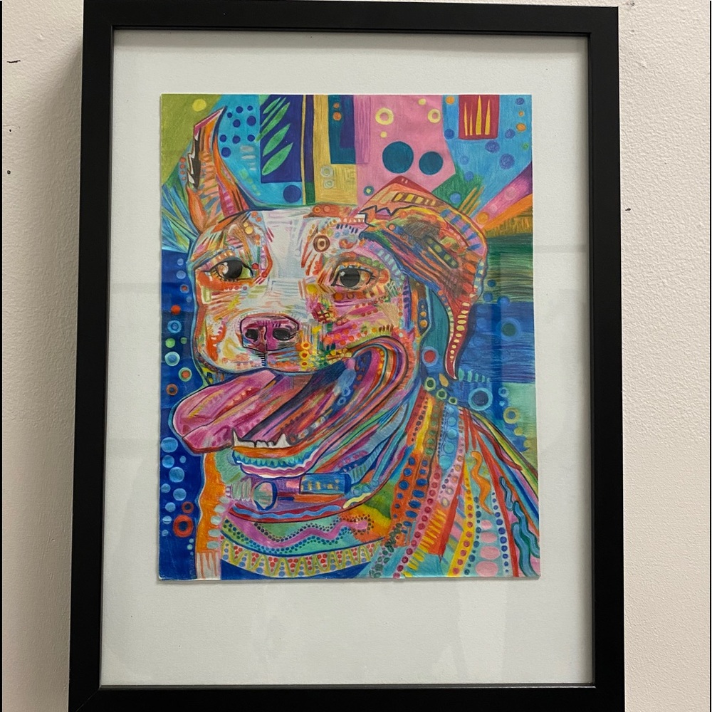 Hand Made Color Pencil Abstract Dog Drawing Wall Art